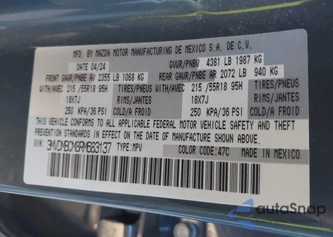 2024 Mazda Cx-30 2.5 S Carbon Edition from USA, damaged, VIN 3MVDMBCM8RM683137